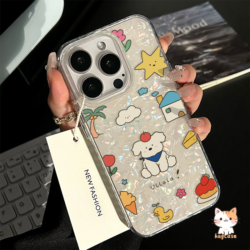 สำหรับ iPhone 15 11 13 17 14 16 12 Pro Max XR X XS Max 7 15 14 16 8 Plus เคสใหม่ ลายสุนัขน่ารักมาก ผิวเปลือกหอยหรูหรา