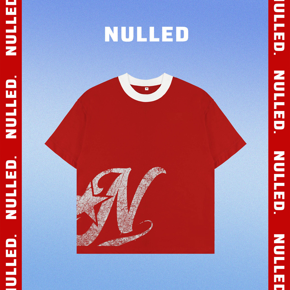 เสื้อยืดพิมพ์ลาย NULLED แบบกล่อง ผ้าฝ้าย 2 ทางเท่ๆ สีแดง พร้อมคอปก Y2K Grunge Tee vintage | N-T333-H