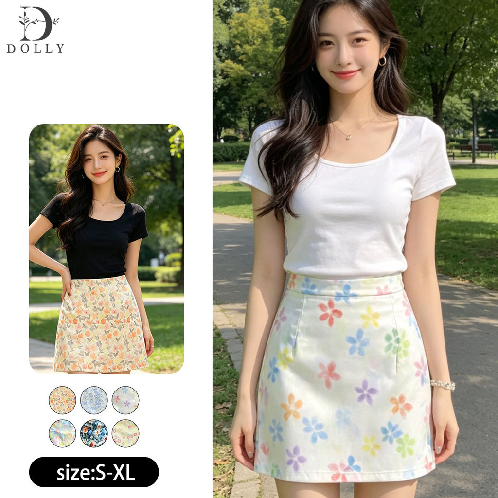 กระโปรงสั้นตัวลายดอก แมทช์ง่ายกับเสื้อยืดสีพื้น