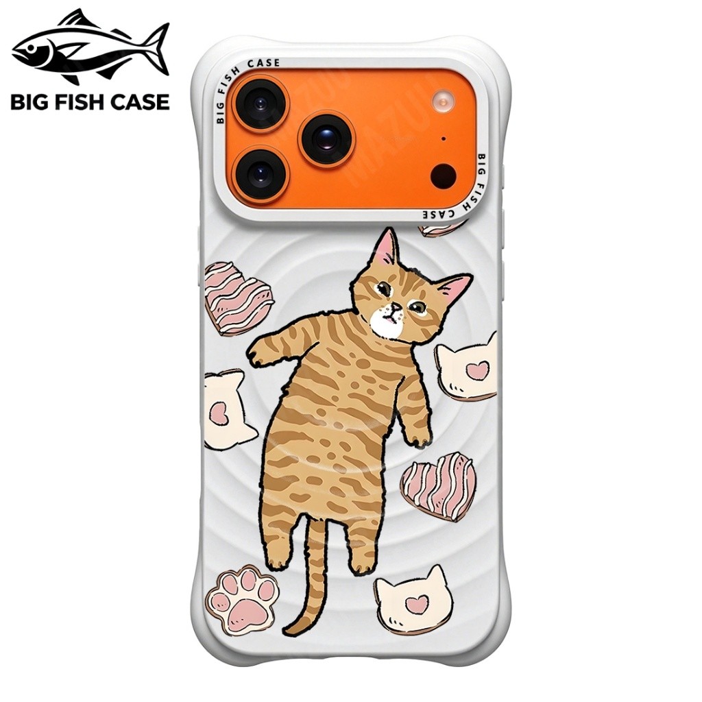 เคสไอโฟน ซิลิโคนสีขาว แม่เหล็ก ลายแมวส้มคุกกี้ มุมหนา กันกระแทก สำหรับ iPhone 17 16 15 14 13 12 11 Pro Max Plus