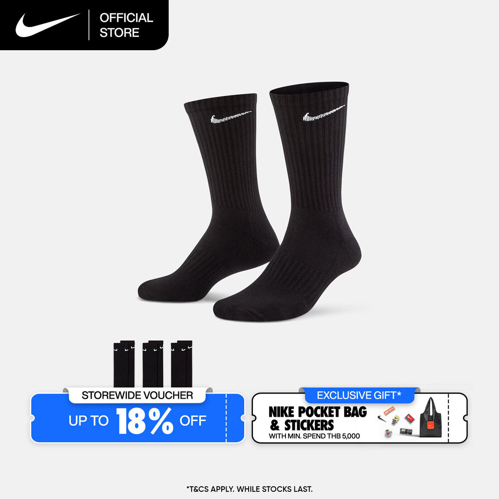 Nike Everyday Cushioned Training Crew (3 Pairs) Socks - Black [SX7664-010]