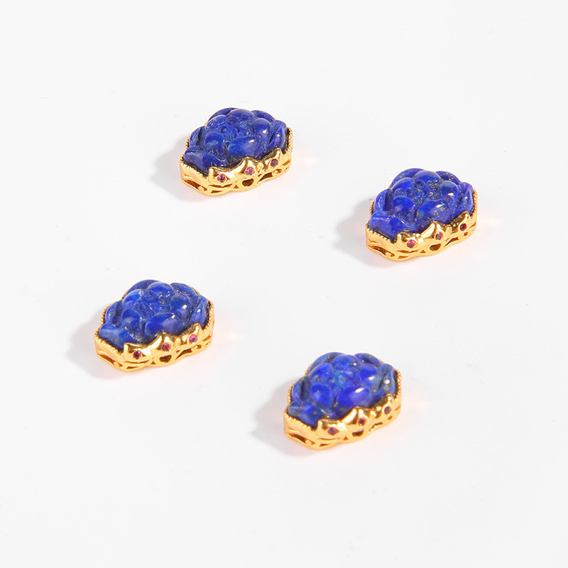 ทองแดงทองฝังฝังธรรมชาติ Lapis Lazuli อุปกรณ์เสริมลูกปัด diy สร้อยข้อมือสร้อยคอจี้ Lotus สร้อยข้อมือล