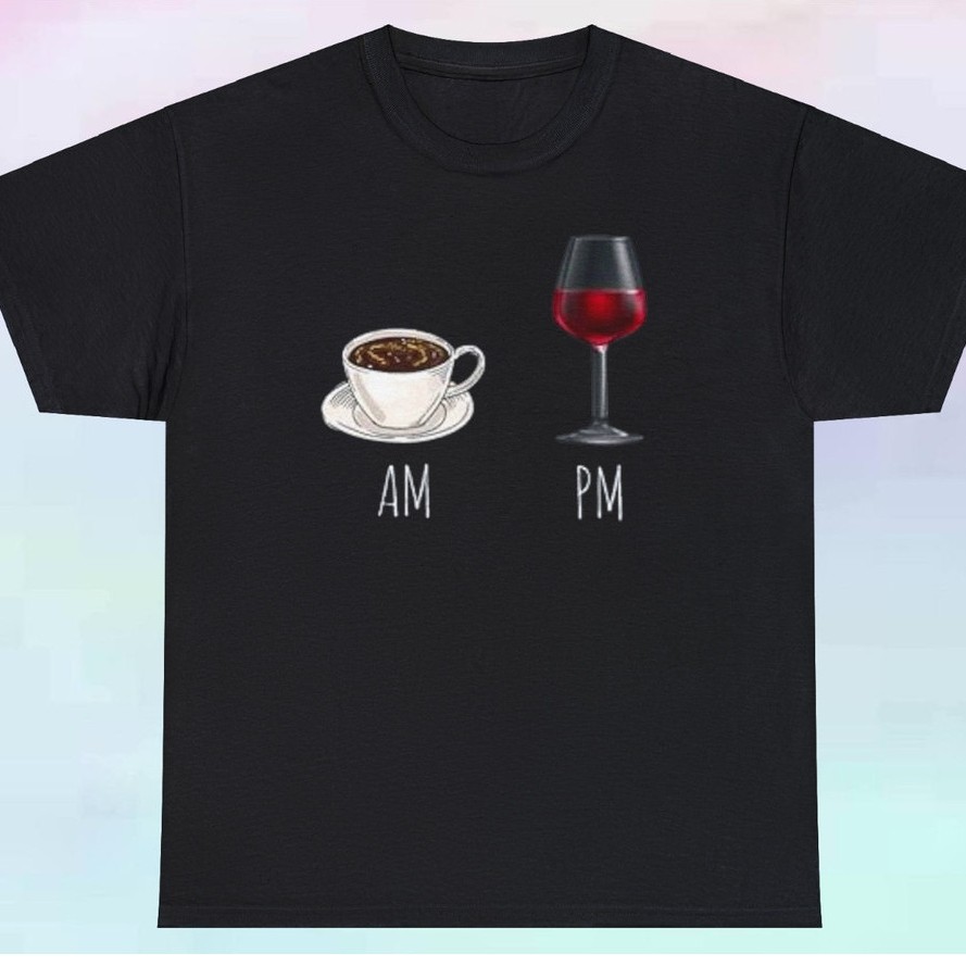 Am Coffee Pm Winefunny ดื่มแอลกอฮอล์ Tee ผู้ชายแปลกใหม่