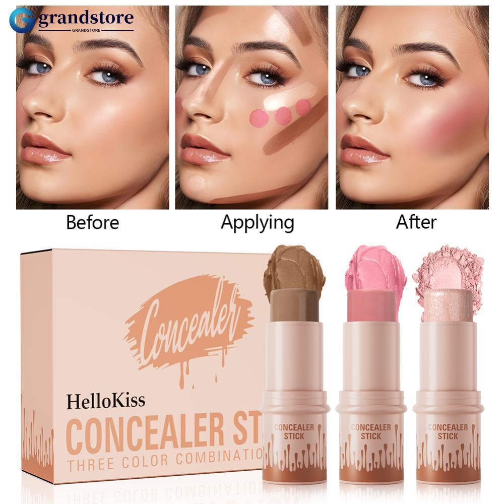 GRS 3 ชิ้น/เซ็ต Contour Sticks Highlighter Stick Blush Stick ครีม Contour รวม Contour แปรงสร้างรูปร่