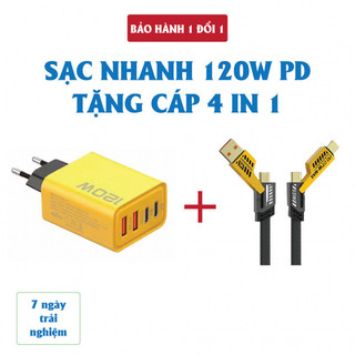 47Củ sạc nhanh 4 cổng 120W: 2 cổng Type C + 2 cổng USB – Tặng cáp sạc nhanh 4 in 1 - Cốc sạc nhanh 120W. Dây sạc 4in1