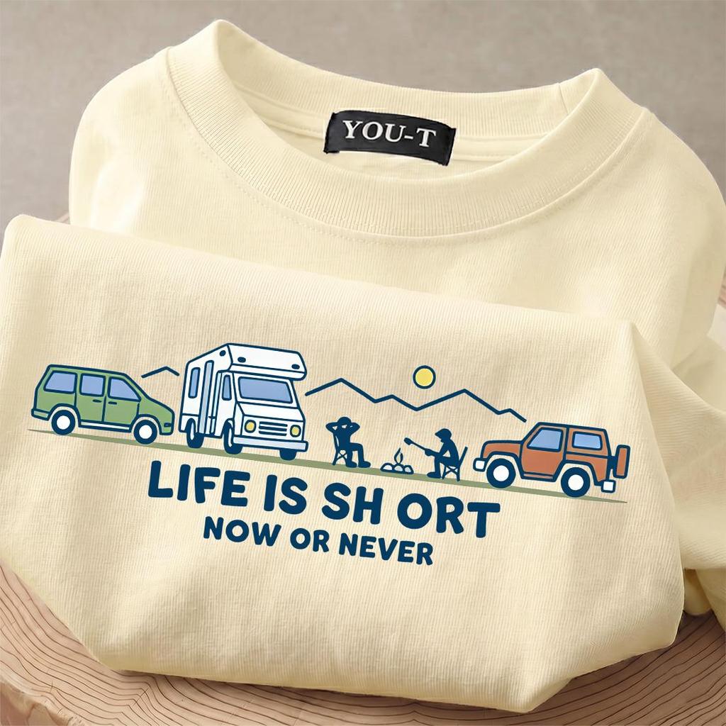 UT shop💥เสื้อยืดผ้าคอตตอน 100% “LIFE IS SH ORT” ทรง Oversize คอกลม แขนสั้น ผ้านุ่มสบาย ใส่ได้ทุกวัน 