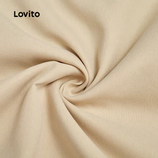 Lovito ชุดเดรสแฟชั่นแคชชวลแบบมีปุ่มสำหรับฤดูใบไม้ผลิ/ฤดูร้อน สีครีมอ่อน สำหรับผู้หญิง เกาหลี อินเทรนด์ L159AD070