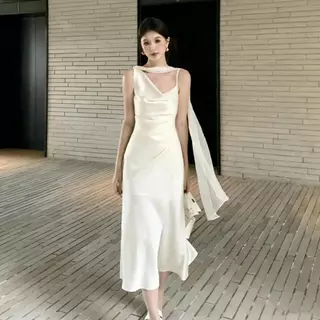 mimi-เดรสสายเดี่ยวยาวสำหรับผู้หญิง ดีไซน์สายริบบิ้นพลิ้วไหว เซ็กซี่ แฟชั่นและสง่างาม มันช่วยเน้นสัดส่วนของร่างกาย#99436