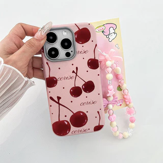 For iPhone เคสไอโฟน เชอร์รี่สีแดง งดงาม ง่าย และทันสมัย 11 17 12 13 สีดำ, ขอบสีขาว เคสไอโฟน 14 15 16 PLUS 16 PRO