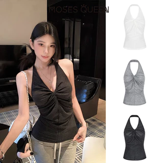 MOSESQUEEN เสื้อคล้องคอผูกปมแบบเล็กเซ็กซี่เย้ายวนกับทรงเข้ารูปของผู้หญิงและเสื้อตัวในชั้นหลังหลวม #63777