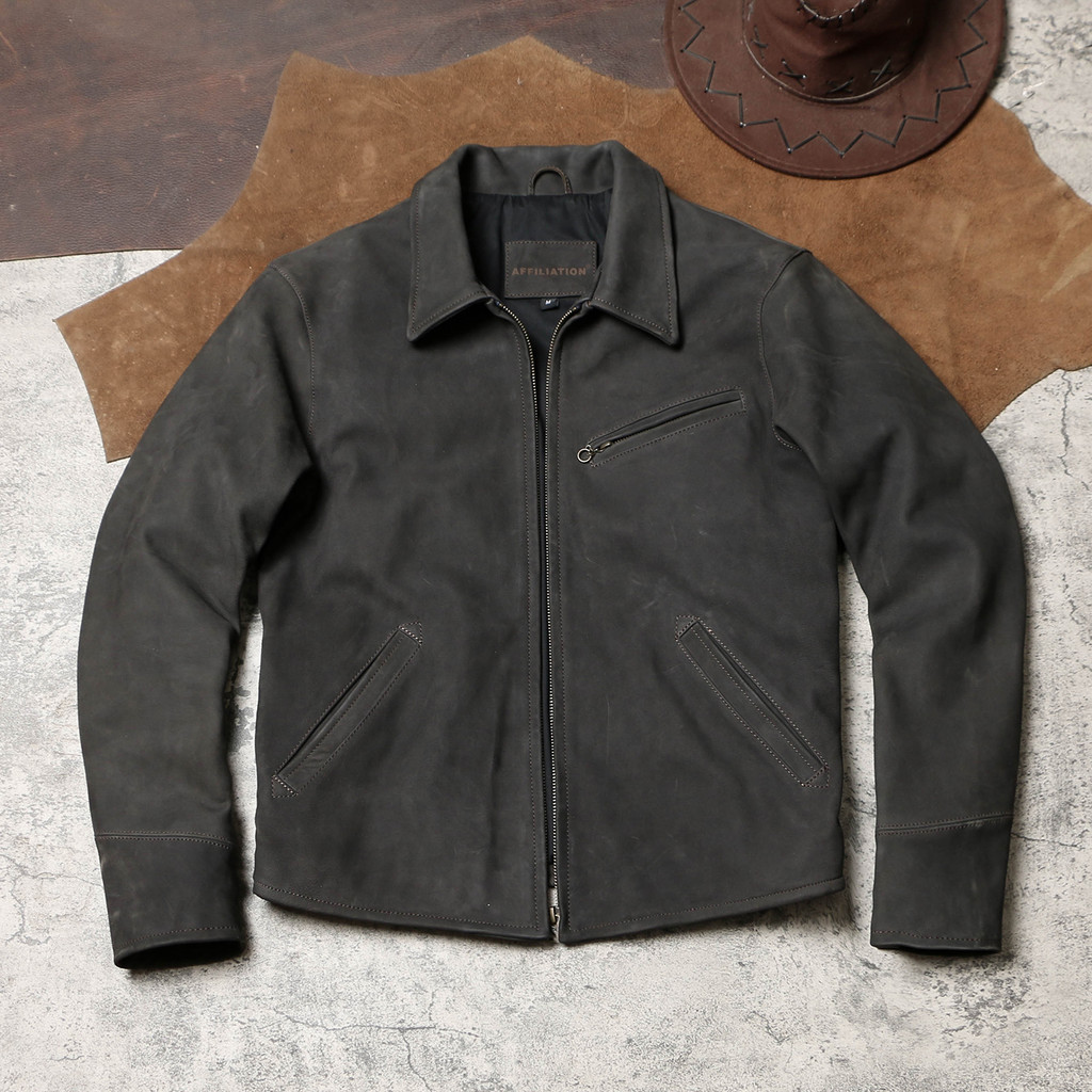 1930 Retro Distressed God Leather Jacket Unpainted Goat Leather Jacket Lapel Slim-fit Leather Jacket