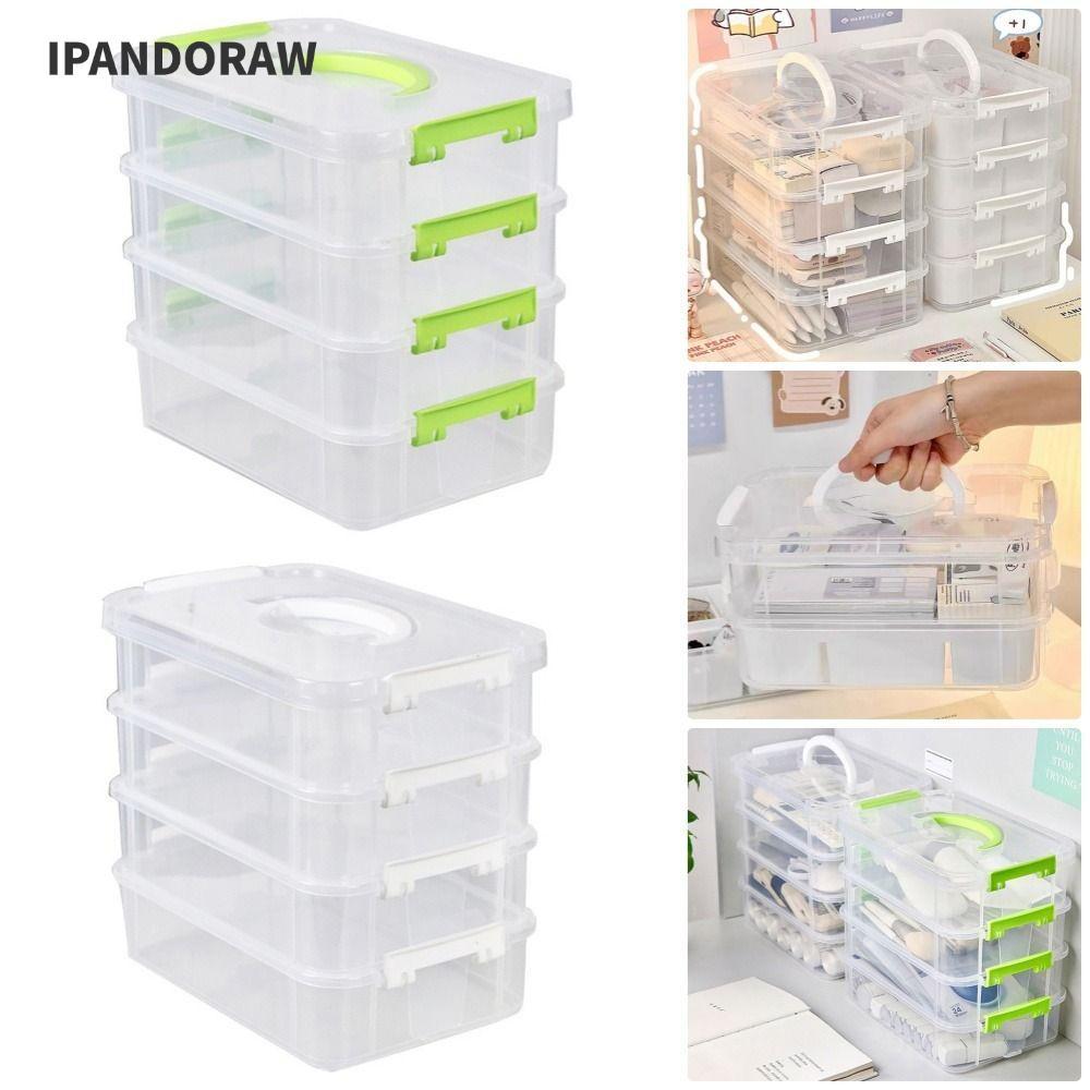 IPANDORAW 1 ชิ้นแต่งหน้ากล่อง, 4 ชั้นซ้อนโต๊ะจัดเก็บ,โปร่งใสโรงเรียนลิ้นชักสํานักงานตารางเครื่องประดับถังคอนเทนเนอร์