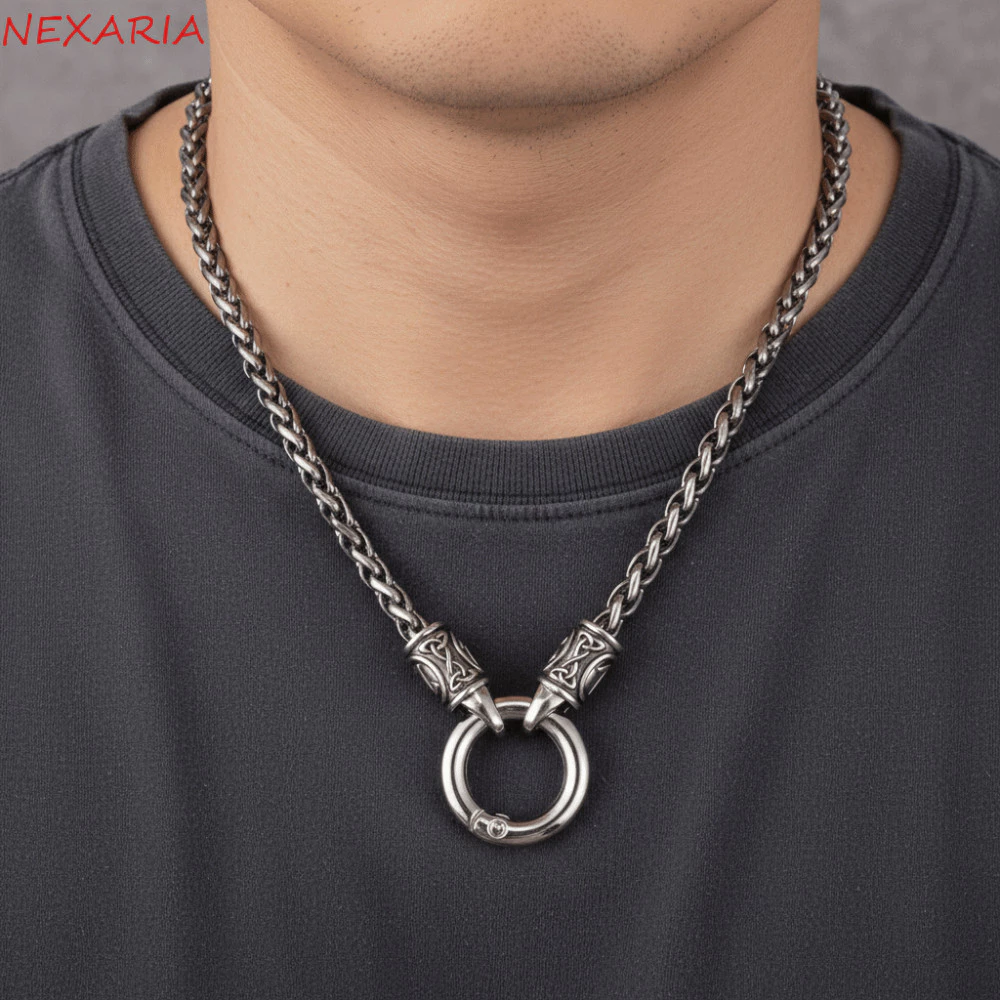 ถัดไป สร้อยคอโซ่กระดูกมังกร,เปิดรอบจับมือวงกลมหัวเข็มขัดสร้อยคอไวกิ้ง,แฟชั่นทนทานทอผ้าโลหะผสมสไตล์ชาติพันธุ์เค้นคอ