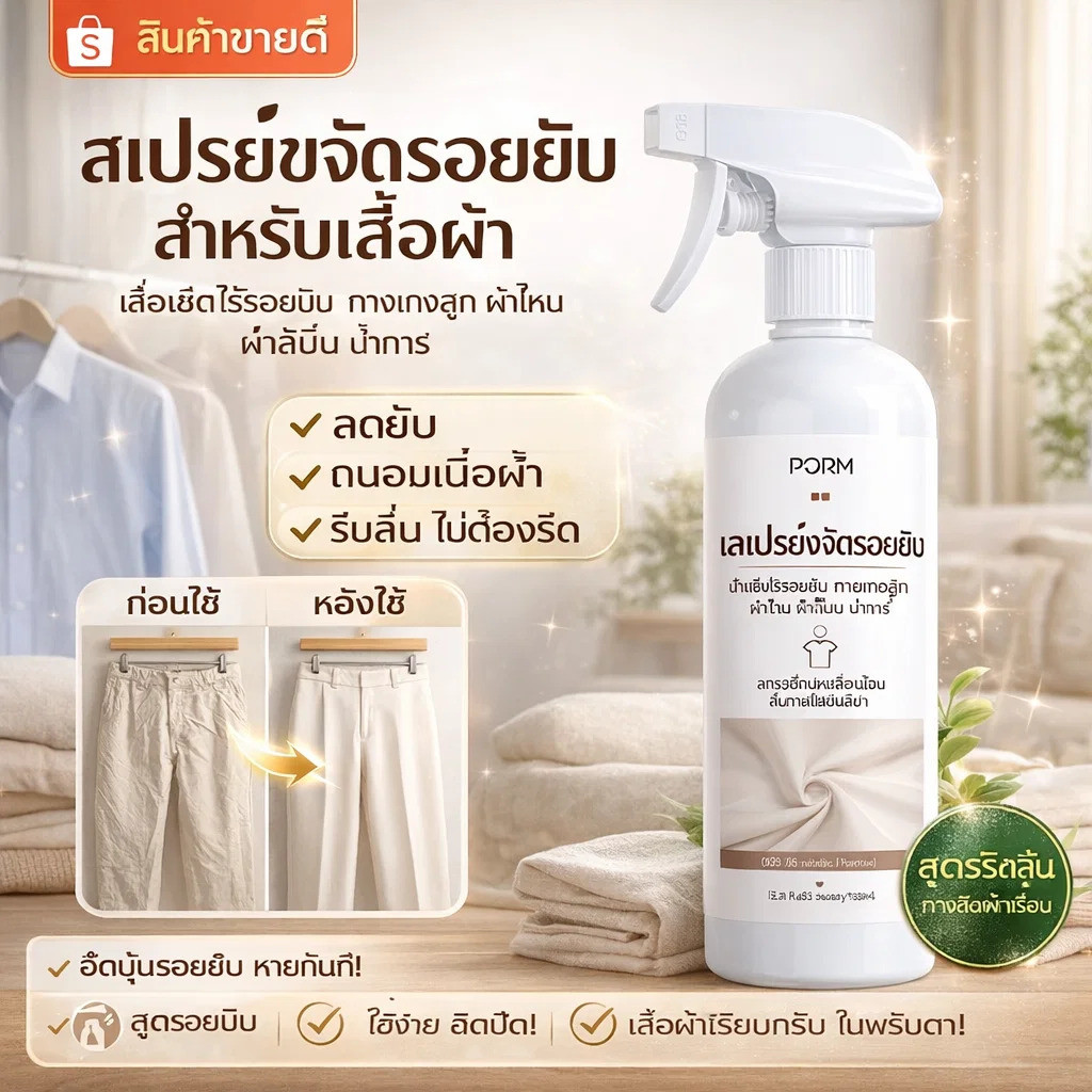 🌿【สูตรธรรมชาติ】ไม่ต้องรีดผ้าสเปรย์ลดรอยยับ ผ้าไหม/ผ้าขาว ก็ใช้ได้✅ฉีดแล้วแห้งเร็ว ไม่ทิ้งคราบเปียก กันไฟฟ้าสถิต