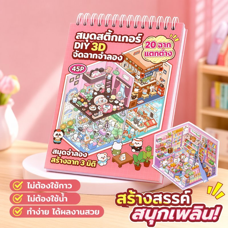 สติกเกอร์หนังสือ 3D DIY ฉากบ้านจำลอง ของเล่นเด็ก งานฝีมือ เสริมสร้างสรรค์ สะสมสติกเกอร์