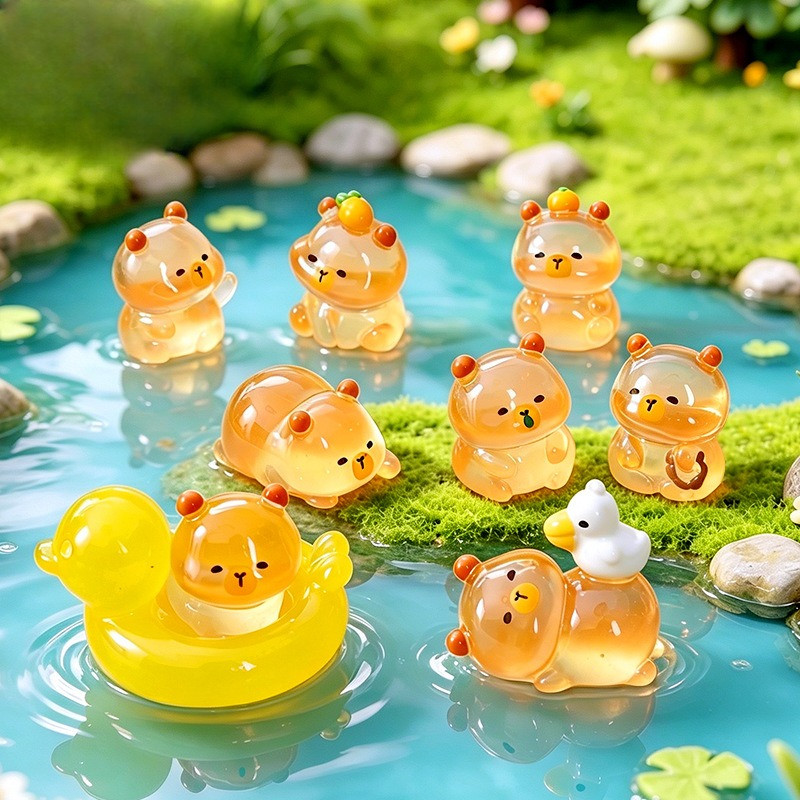 9 ชิ้นโปร่งใสฤดูร้อน Kapybara เป็ด Swimring 3D เรซิ่น Charms สําหรับ DIY (11-452)