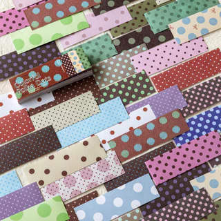 QOUZMO 50PCS Basic Handmade Self-adhesive Long Strip Washi สติกเกอร์กระดาษลายสก๊อต Polka Dot สมุดภาพ Junk Journal Planner Collage DIY Decor Basic Handcraft Series