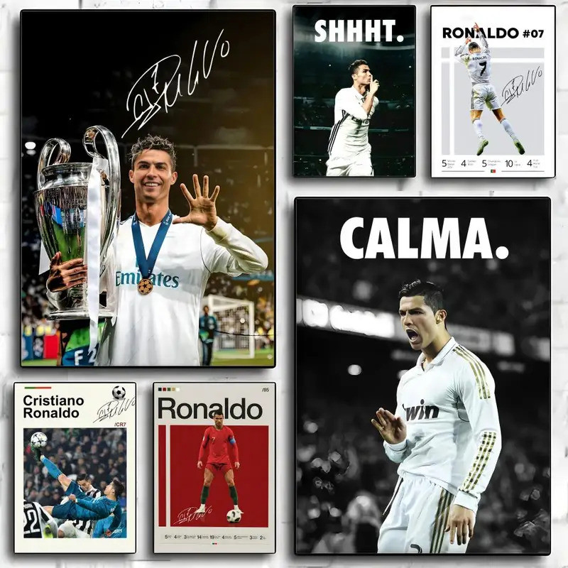 นักกีฬาที่มีชื่อเสียง C-CR7 ภาพวาดการประดิษฐ์ตัวอักษร Frameless ผ้าใบโปสเตอร์ Wall Art เหมาะสําหรับห