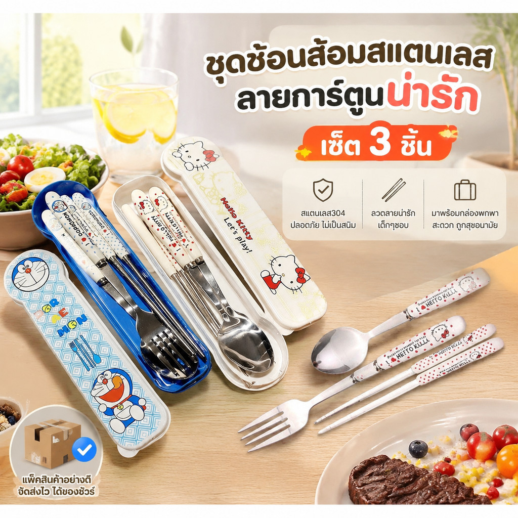 ชุดช้อนส้อมและตะเกียบลายการ์ตูนชินจัง1/2/3PCS ชุดเครื่องใช้บนโต๊ะอาหารน่ารัก เหมาะสำหรับนักเรียนและใช้ในบ้าน