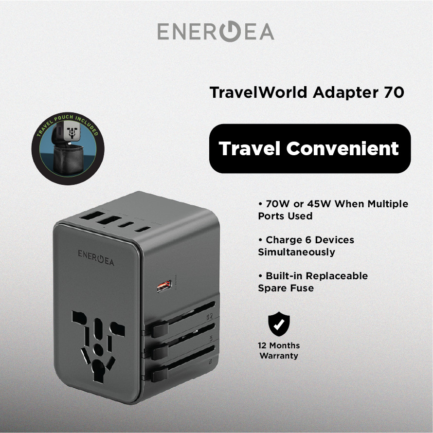 ENERGEA TravelWorld Adapter GaN70 3C2A 70W - Gunmetal