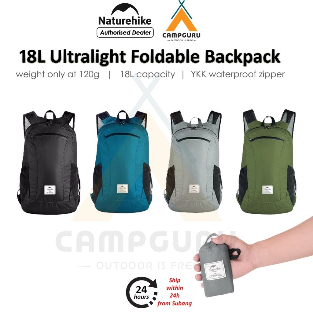 Naturehike 18L Ultralight กระเป๋าเป้สะพายหลังพับได้กระเป๋ากันน้ํา YKK ซิป NH17A012-B Camping Travell
