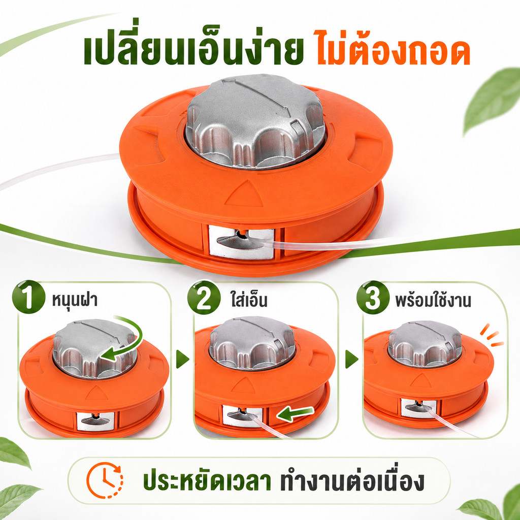 หัวตัดหญ้าอะไหล่เครื่องตัดหญ้า เปลี่ยนเอ็นง่าย ไม่ต้องถอด รูปที่ 2