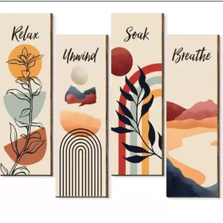 ของแขวนผนังไม้ 4 ชิ้น - ชุดใหม่ Enjoy Life ซีรีส์มินิมอล ตกแต่งธรรมชาติ ภาพวาดประดับผนัง