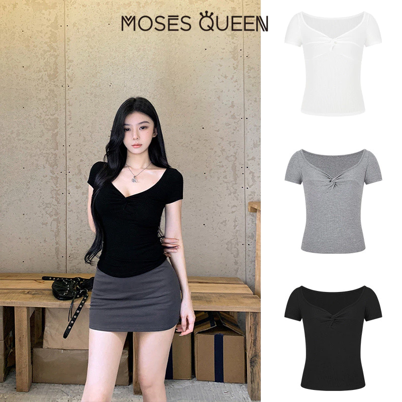 < MOSESQUEEN > เสื้อผ้าสตรี แบบเดิมอเมริกัน คอวีกับด้านข้าง แขนสั้น กระโปรงสั้น หลากสีสัน เสื้อผ้าฤดูร้อน สำหรับสาวๆ ที่ชื่นชอบสไตล์สปิซเกิร์ส แบบเรียบง่าย แต่ดูโดดเด่น #62975