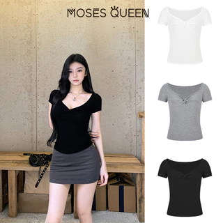 < MOSESQUEEN > เสื้อผ้าสตรี แบบเดิมอเมริกัน คอวีกับด้านข้าง แขนสั้น กระโปรงสั้น หลากสีสัน เสื้อผ้าฤดูร้อน สำหรับสาวๆ ที่ชื่นชอบสไตล์สปิซเกิร์ส แบบเรียบง่าย แต่ดูโดดเด่น #62975