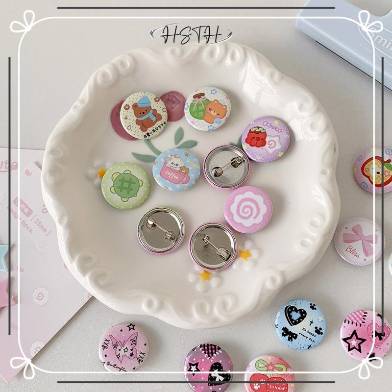 XBK 6 ชิ้นน่ารักการ์ตูน Mini การ์ตูนปุ่ม Badge Kawaii Retro หญิงเด็ก Bapa กระเป๋าดินสอ DIY ตกแต่งเข็มกลัด Pin อุปกรณ์เสริม TH