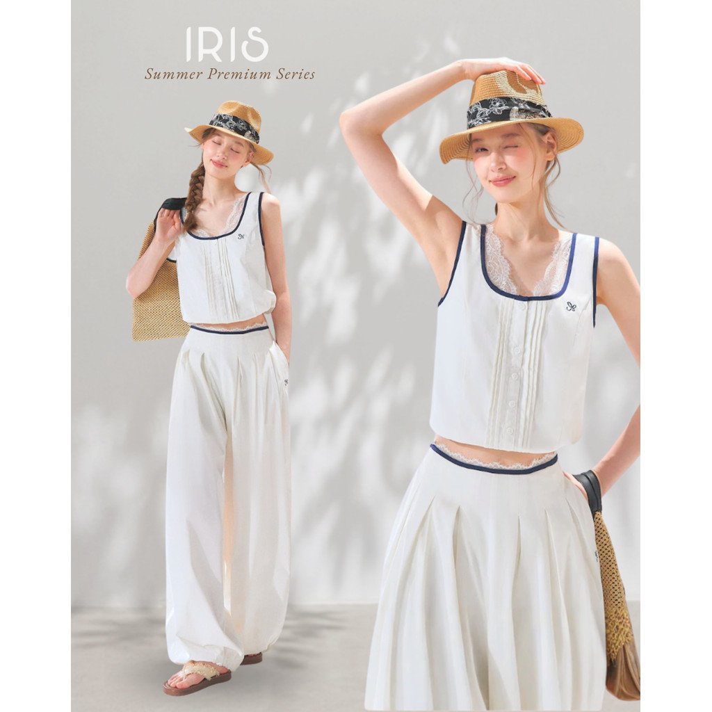 Original Design IRIS BOUTIQUE summer premium sereis 2 IS6583-IP6583 Elegant Lace Trim Tank Top & Balloon Wide Leg Pants