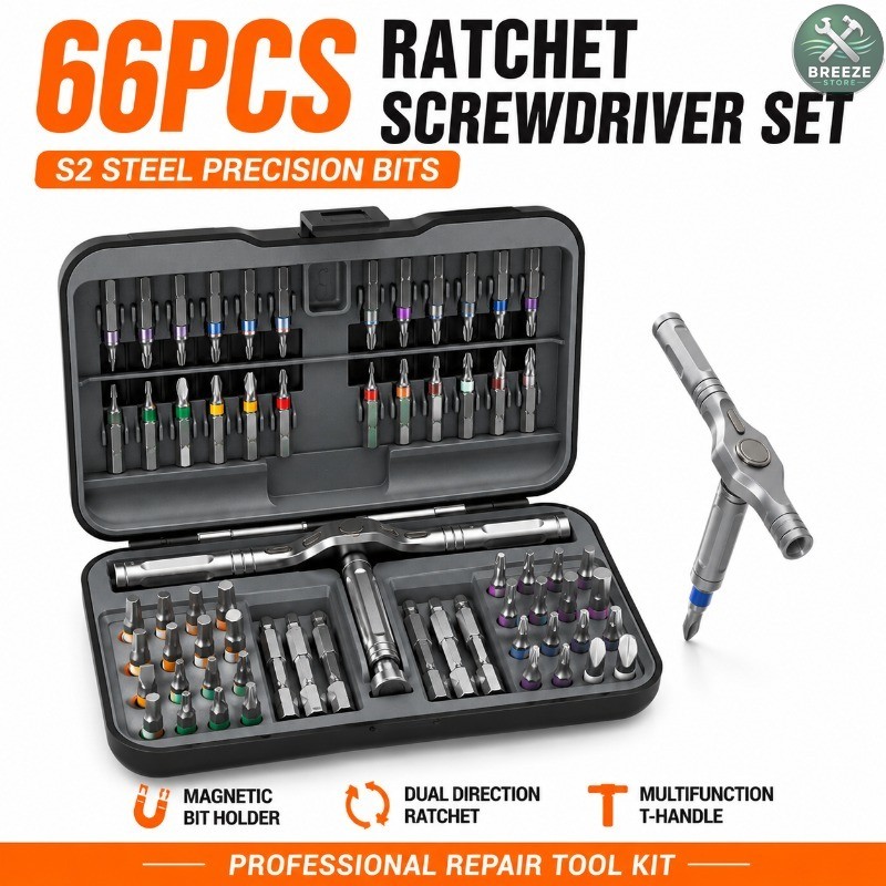66PCS ไขควงวงล้อชุด S2 เหล็ก Precision Bit ชุดมัลติฟังก์ชั่น T Handle ไขควงแม่เหล็กสําหรับแล็ปท็อปอิเล็กทรอนิกส์ซ่อม