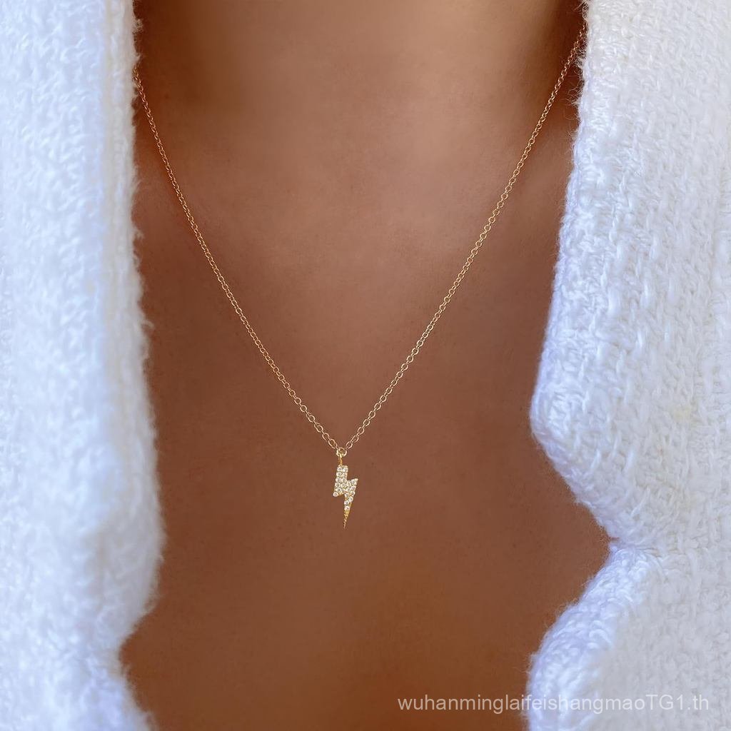 Bolt Lightning Cubic Zirconia CZ Charm จี้สร้อยคอ 18K Gold Dipped 24K ทองคําขาว Dipped Bolt Lightnin