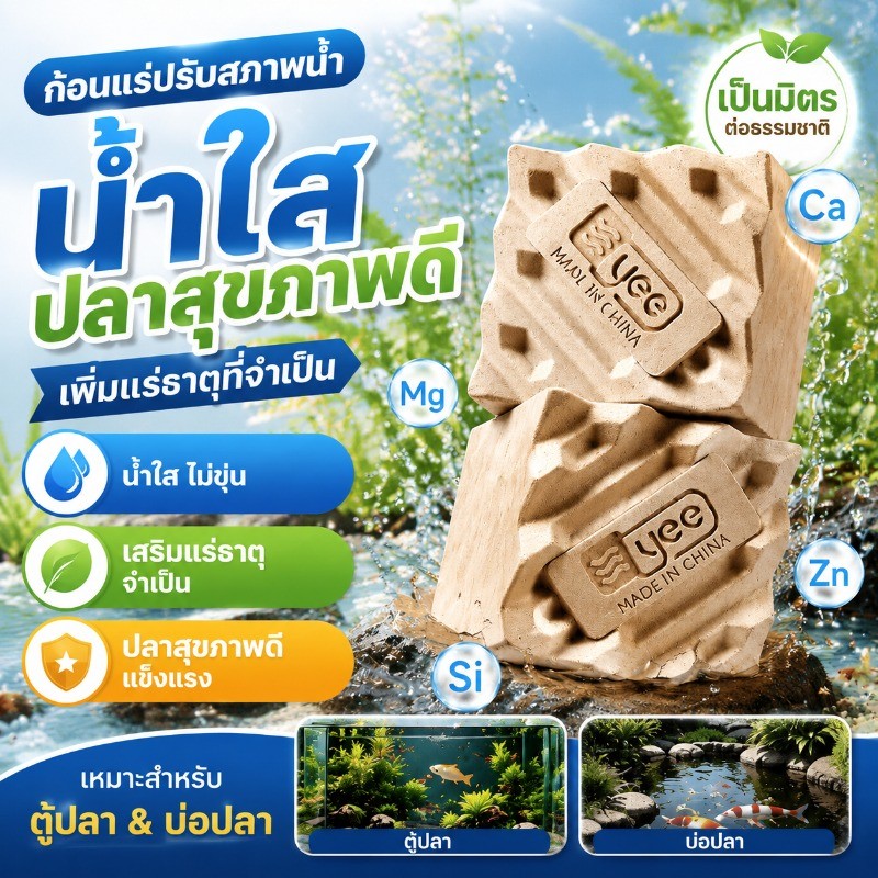 หินแร่แบคทีเรีย ตู้ปลา ปรับสภาพน้ำ น้ำใส ลดของเสีย ลดกลิ่น ลดแอมโมเนีย บ่อปลา ระบบกรอง