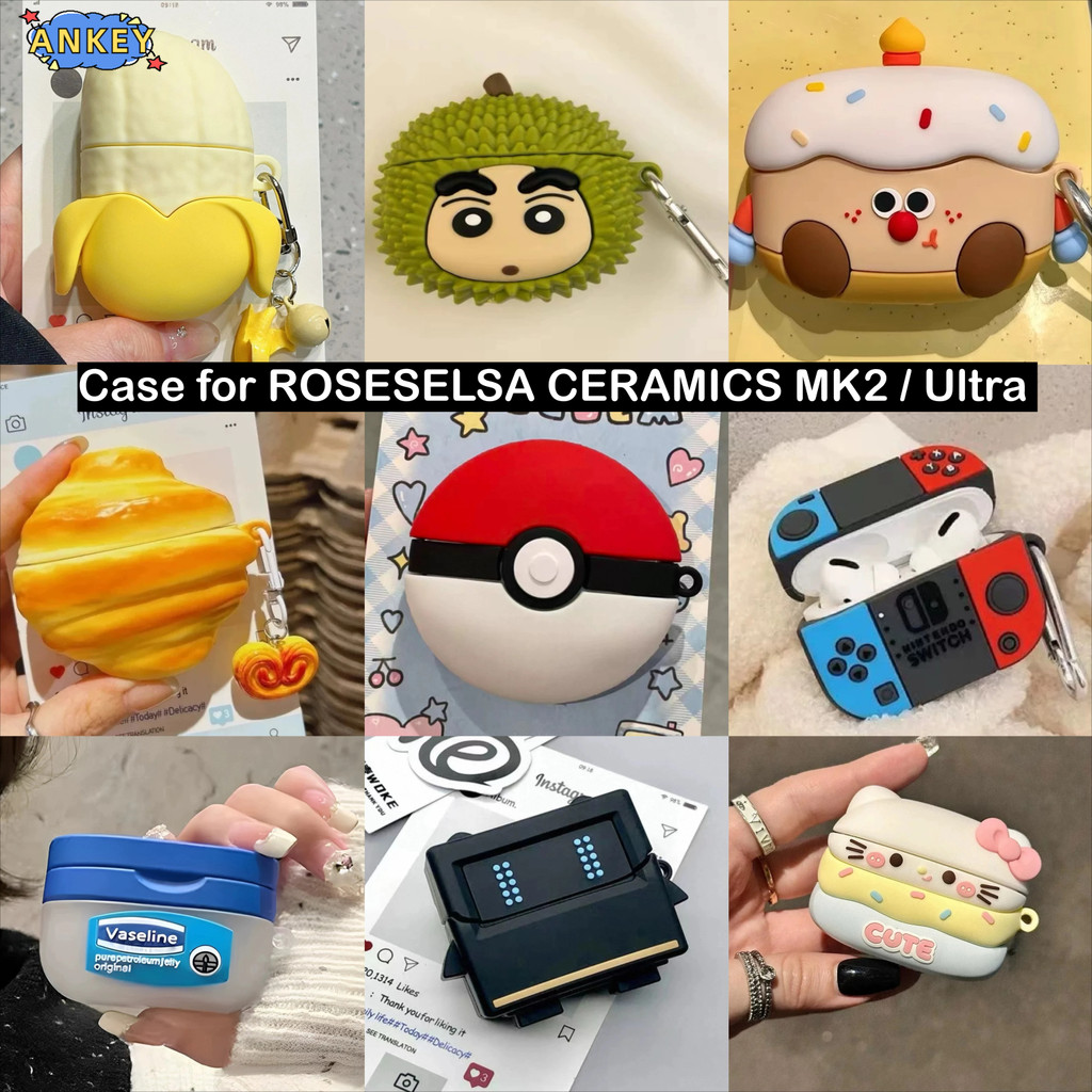 Compatible with ROSESELSA CERAMICS MK2 / Ultra Protective Silicone Cute 3D Black Robot Cartoon Covers Wireless Earbuds Shell TWS Headphone Portable with Hook