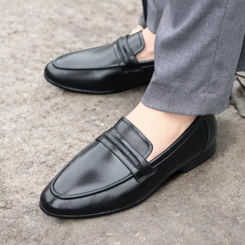 ผู้ชาย Penny Loafer รองเท้าคลาสสิกหนังเรียบ Elegant Strapless ผู้ชายรองเท้าผู้ชายสํานักงาน Western ร