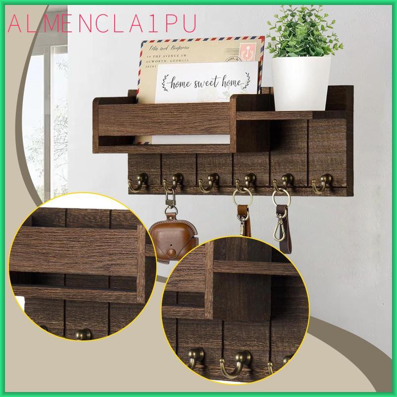 [almencla1pu] Key Holder Wall Mount Mail Holder Wood Wall Storage Rack Hanging Key Hooks for