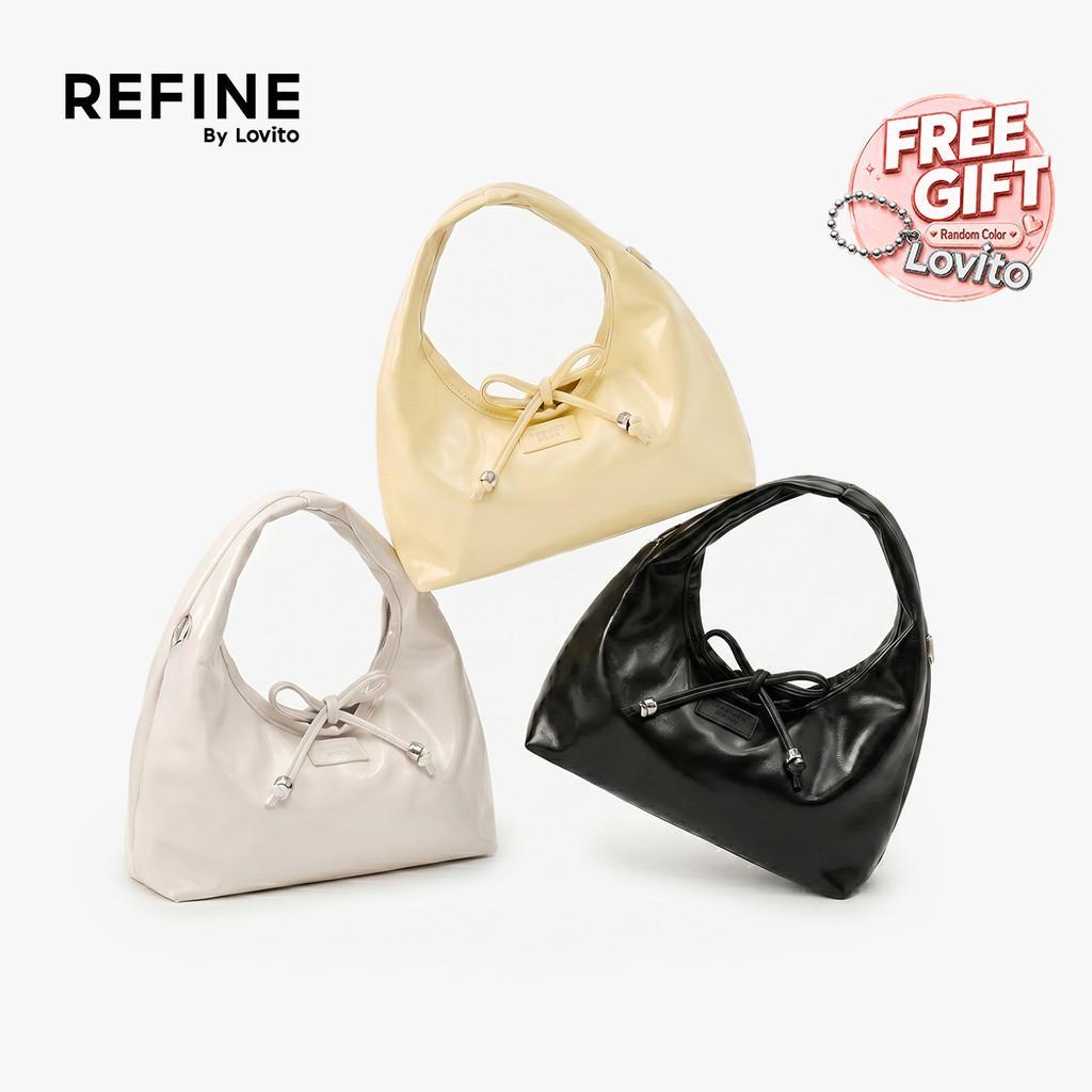 (Refine by Lovito)  กระเป๋าไหล่เล็กลําลอง โบว์ สีดํา LR36E036
