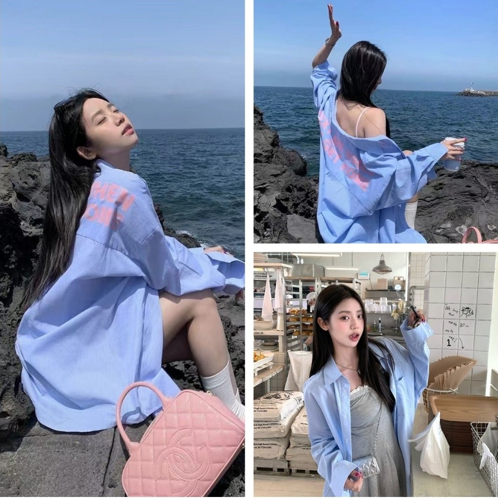 เสื้อเชิ้ตแขนยาว สีทึบ ปัก รุ่นหลวม ลําลองและทันสมัย เนื้อผ้านุ่ม ใส่สบาย