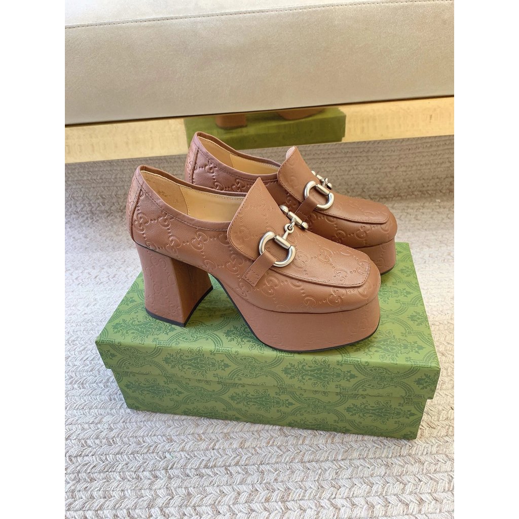 Gucci-9cm Heel 4cm Water Platform Classic Horsebit Waterproof Platform Super High Heels