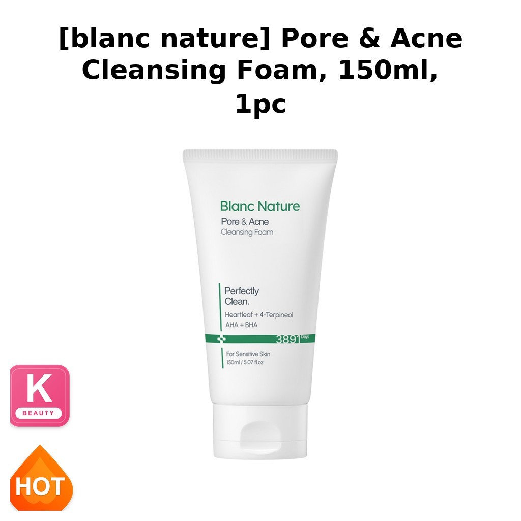 [blanc nature] โฟมล้างหน้ารูขุมขนและสิว, 150ml, 1 ชิ้น / โฟมล้างหน้าเกาหลี / การควบคุมน้ํามันโดย bea
