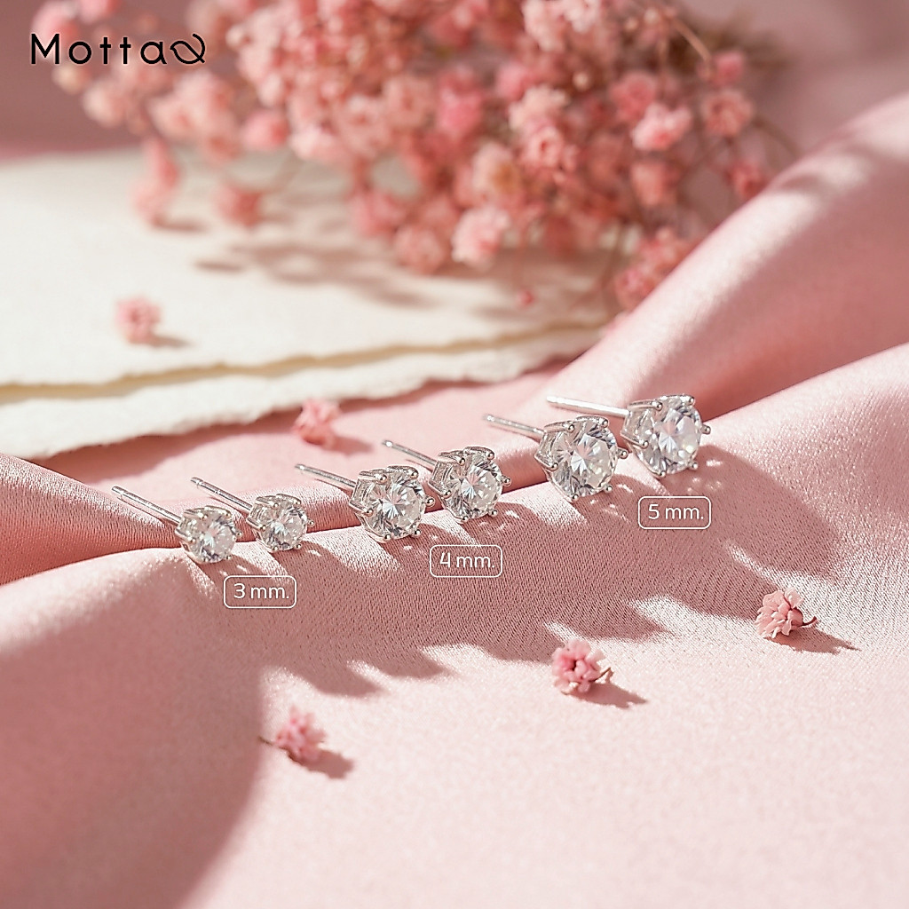 Motta Silver Earring ต่างหูติดหูเงินแท้ เพชรเม็ดเดี่ยวรุ่นนิยม