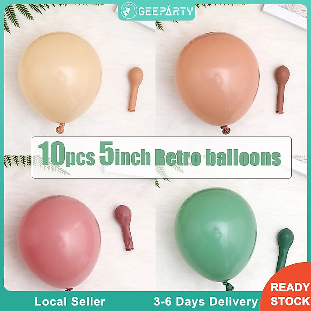 GeeParty ลูกโป่งยาง 5 นิ้ว 10 ชิ้น สีวินเทจ กาแฟ เขียวอาโวคาโด แอปริคอต สำหรับงานวันเกิด งานแต่งงาน งานเลี้ยงเด็กแรกเกิด