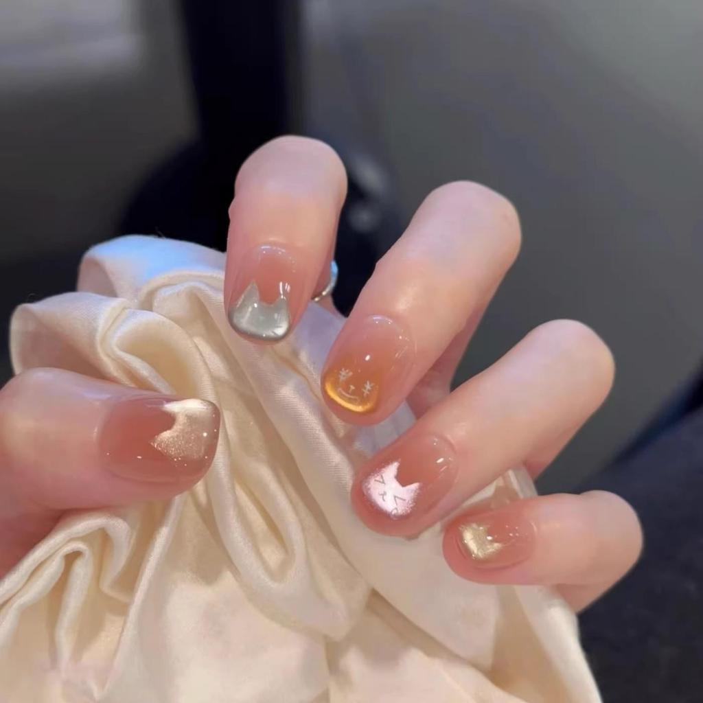 C289 เล็บปลอมสําเร็จรูป ทำด้วยมือ 10 ชิ้น/กล่อง แมวสายรุ้ง น่ารัก หวาน ๆ สวมง่าย ใช้ซ้ำได้ แถมฟรีชุดอุปกรณ์+กล่องเก็บเหล็ก