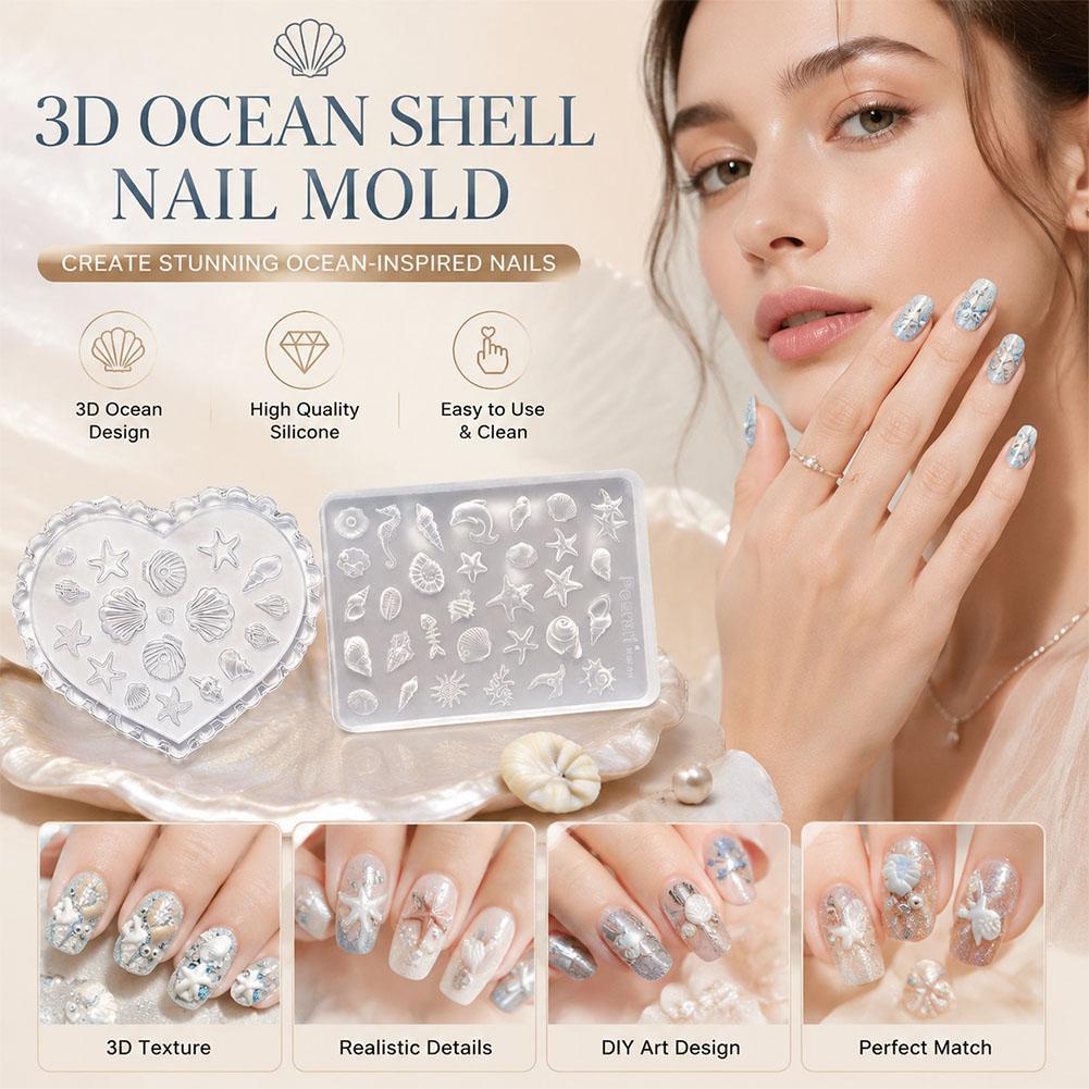 3D Ocean Theme เล็บซิลิโคนแม่พิมพ์ Clear เปลือกหอยปลาดาว Seahorse Art แกะสลักแม่แบบ DIY ตกแต่งเครื่องมือ