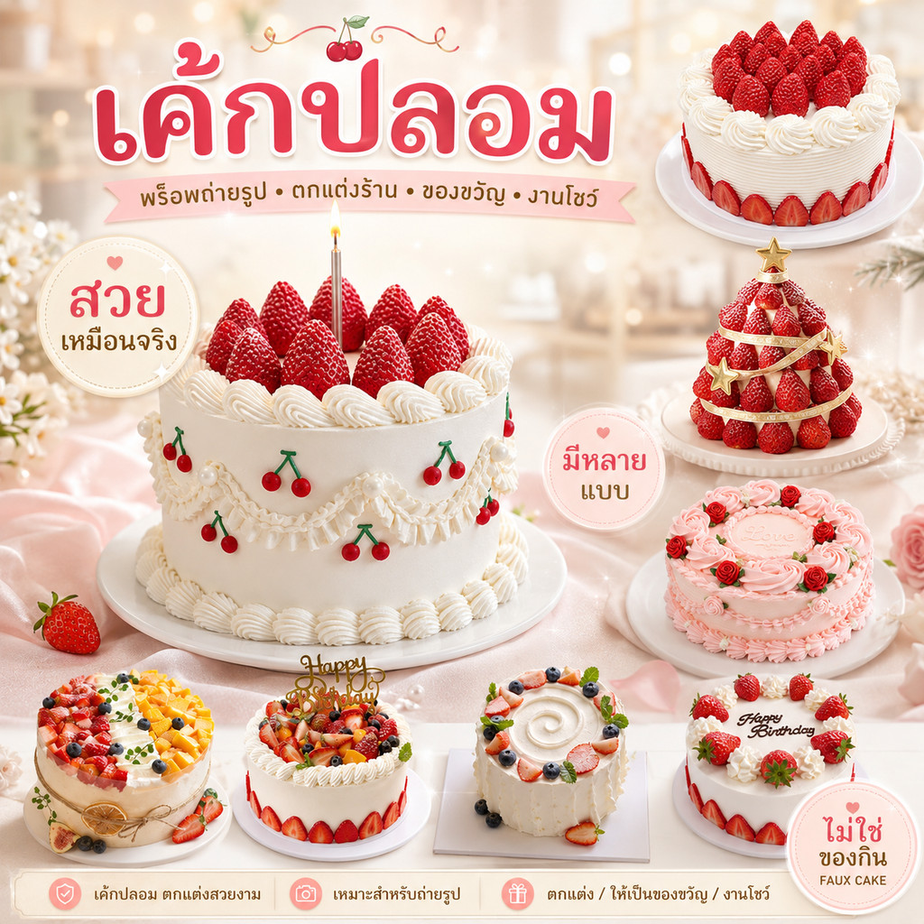 โมเดลเค้ก เค้กวันเกิด โมเดลขนมเค้ก เค้กปลอม เหมาะสำหรับแต่งร้านคาเฟ่ พร๊อพถ่ายรูปสินค้า ครัว ตู้เค้ก