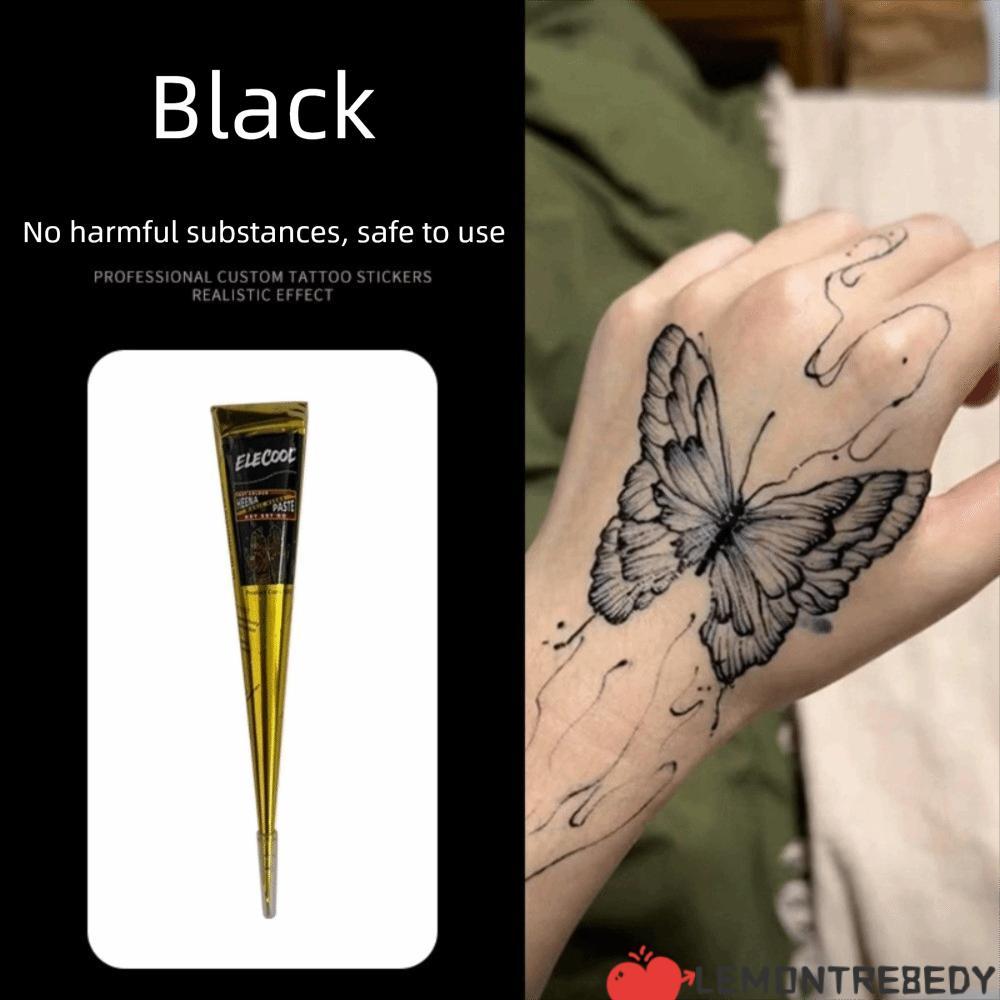 LEMONTRE8EDY Henna Tattoo Cream, Easy-To-Use Black Brown Henna Paste Cone, Henna Tattoo Cream ชั่วคร