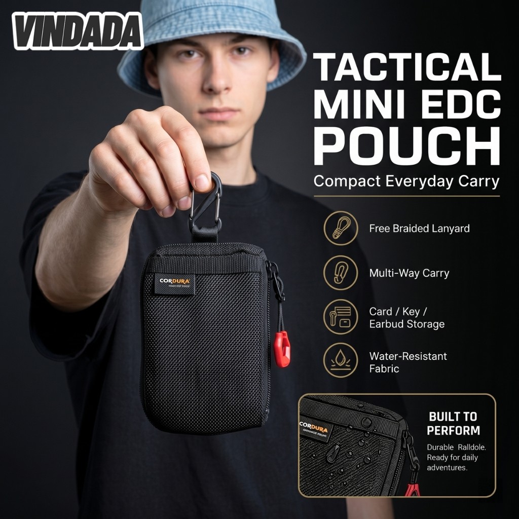 กระเป๋าห้อยคอ Tactical Mini Pouch กันน้ำ | EDC Neck Bag Wireless Earphone Key Card Holder | Free Lanyard & Carabiner