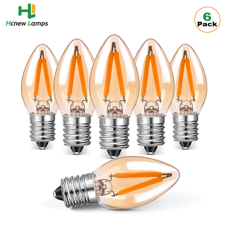 6pcs Vintage C7 Candle Light Bulb 1w E12 E14 Candelabra Base Filament Bulb Amber Glass Night Lamp St