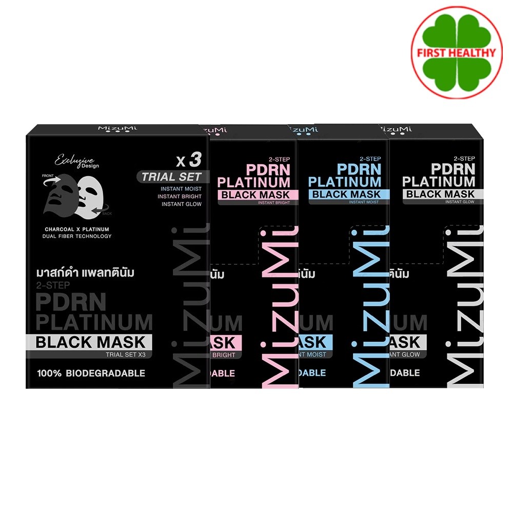 MizuMi 2-STEP PDRN PLATINUM BLACK MASK  มาสก์ดำ ( มีให้เลือก 3 สูตร ) 1 กล่อง 5 แผ่น